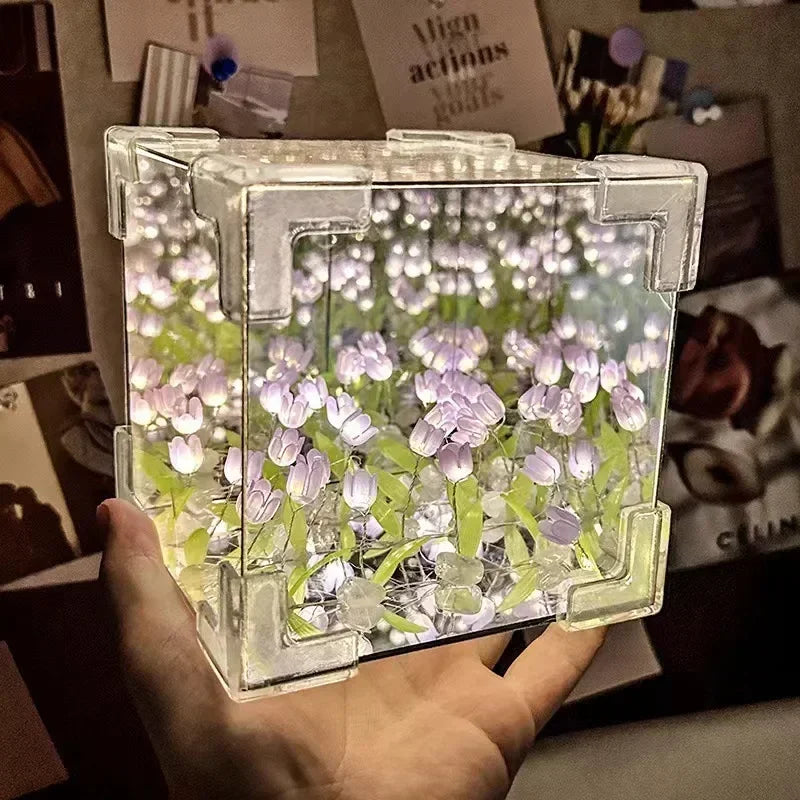 DIY Tulip Mirror Lamp – Handmade Floral Night Light for Bedroom Decor