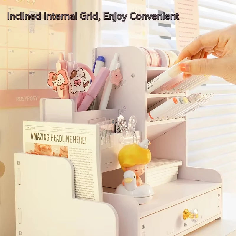 Wooden Desk Organizer – Desktop Stationery Storage for Home Office