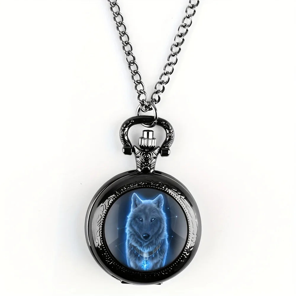 Wolf Quartz Pocket Watch – Animal Pendant Necklace for Men Women Kids
