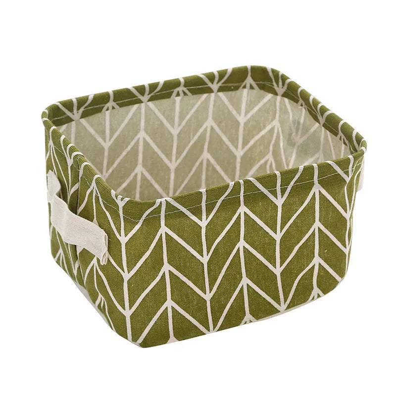 Foldable Cotton Linen Storage Basket – Small Desktop Organizer for Home