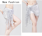 White sequin mesh hip scarf for women, dance accessory, tied over shorts, new fashion style