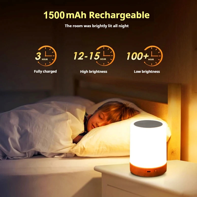 Smart RGB Touch Bedside Lamp – USB Rechargeable Night Light for Bedroom Decor