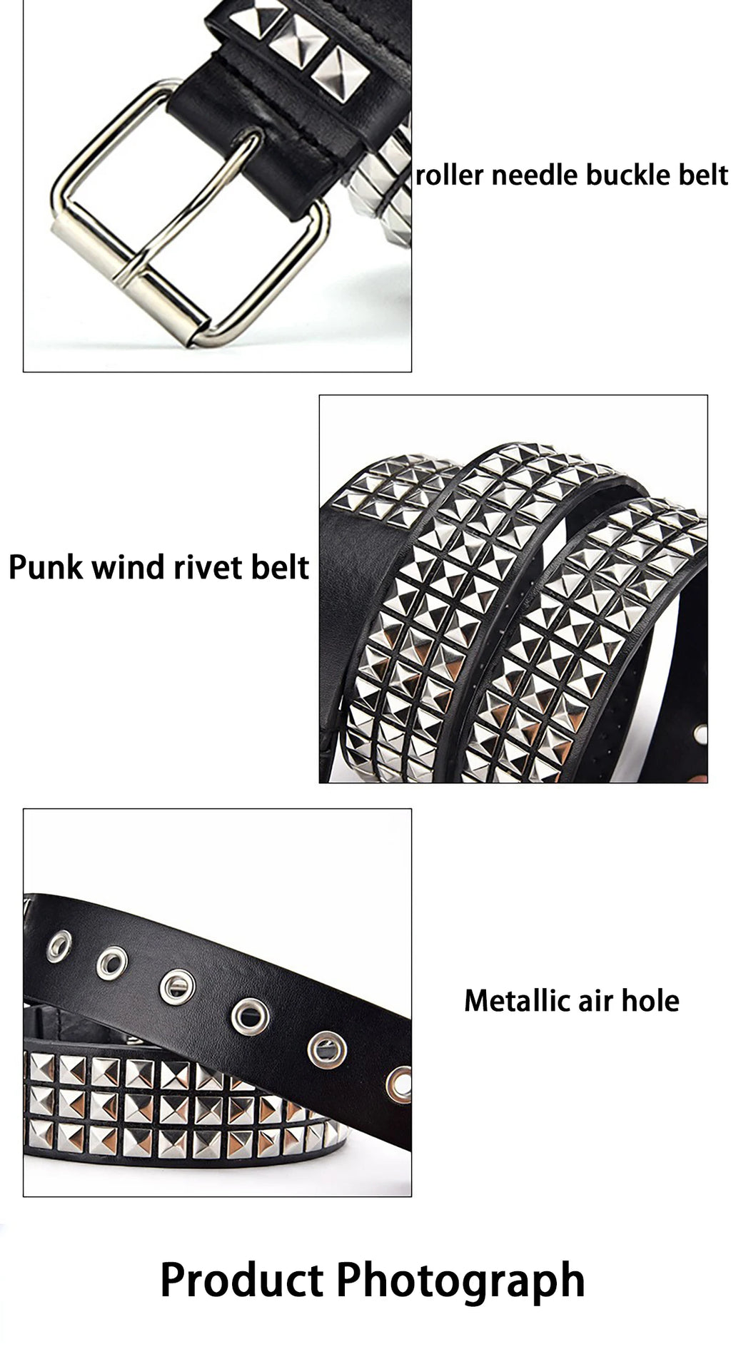 Punk Pyramid Rivet Belt – Metal Studded Hardware for Unisex Y2K Fashion
