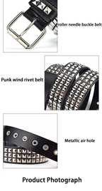 Punk Pyramid Rivet Belt – Metal Studded Hardware for Unisex Y2K Fashion