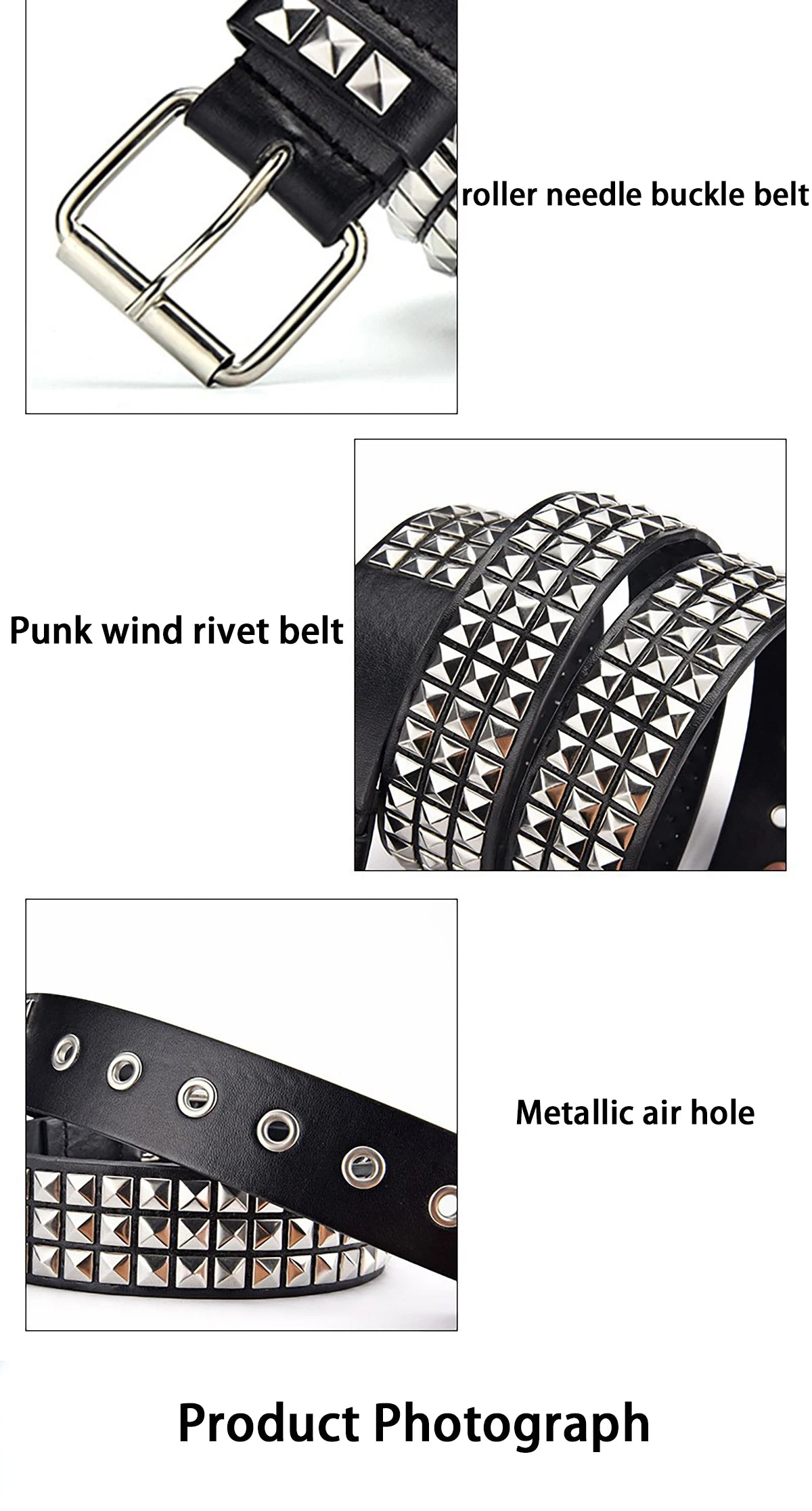 Punk Pyramid Rivet Belt – Metal Studded Hardware for Unisex Y2K Fashion