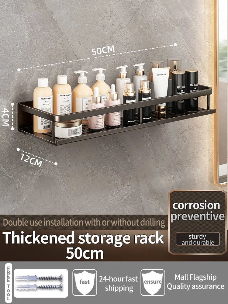 Aluminum Bathroom Shelf – Wall Mounted Storage Rack for Kitchen and Shower