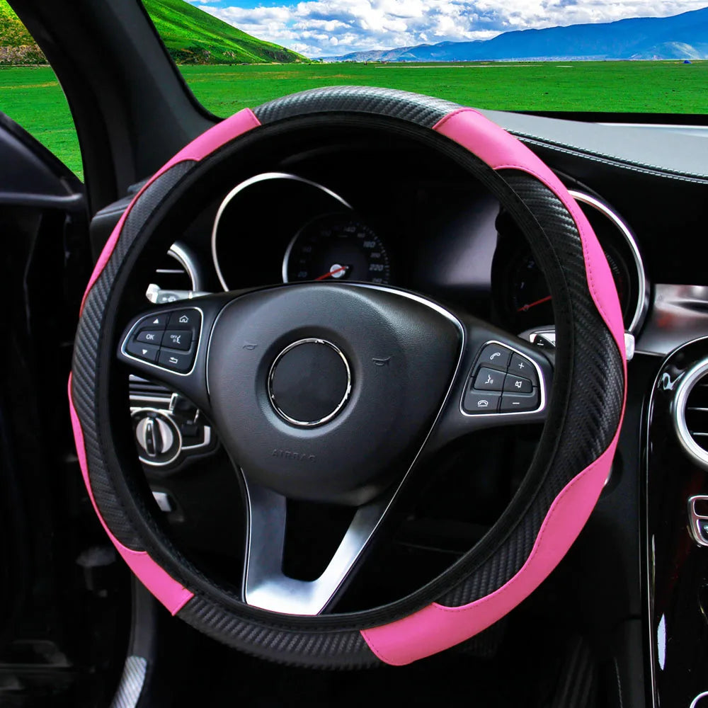 Carbon Fiber Steering Wheel Cover – 15 Inch Non-Slip Auto Accessory