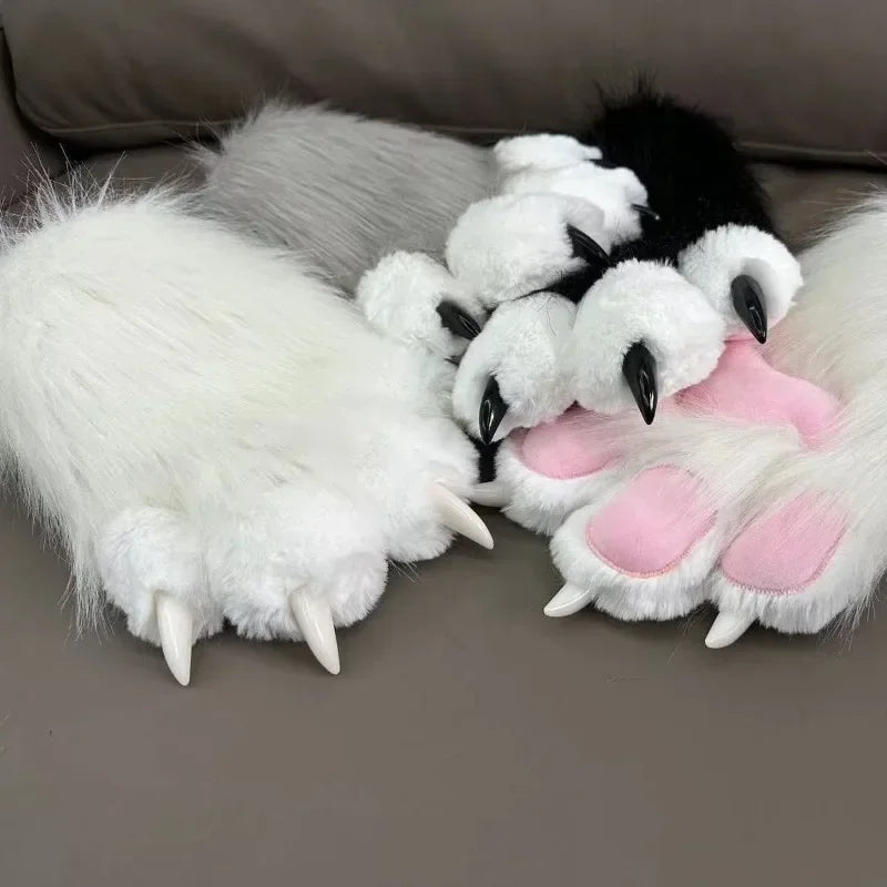 Plush Cat Paw Mittens for Furry Cosplay and Halloween Costume
