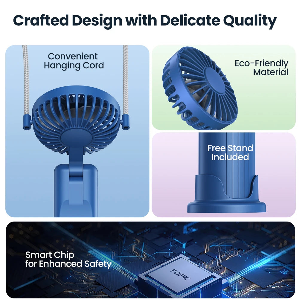 Portable Handheld USB Fan – 5000mAh Rechargeable Desk Fan for Outdoor Travel