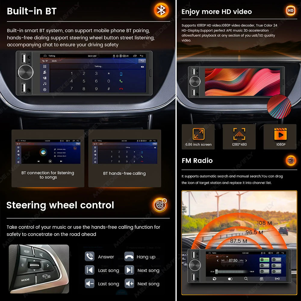 Car Multimedia Player – 6.86 Inch Touchscreen for Apple CarPlay and Android