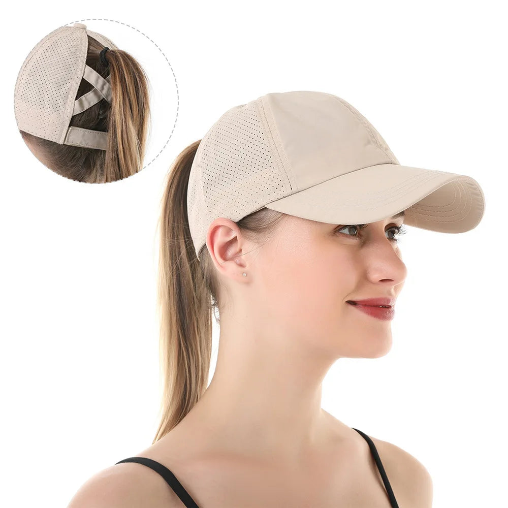 Ponytail Baseball Cap – Quick-Drying Mesh Visor for Outdoor Athleisure