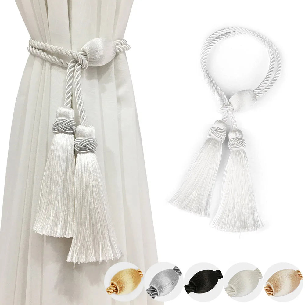 Gold Tassel Curtain Tiebacks – Braided Polyester Rope for Home Decoration