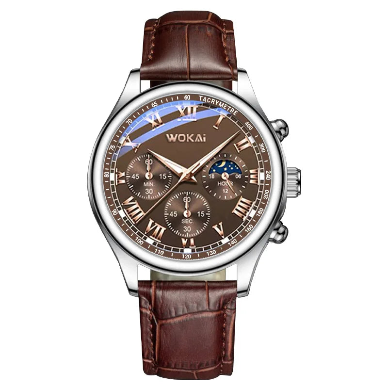 Leather Quartz Men's Watch – Elegant Analog Sport Timepiece for Business