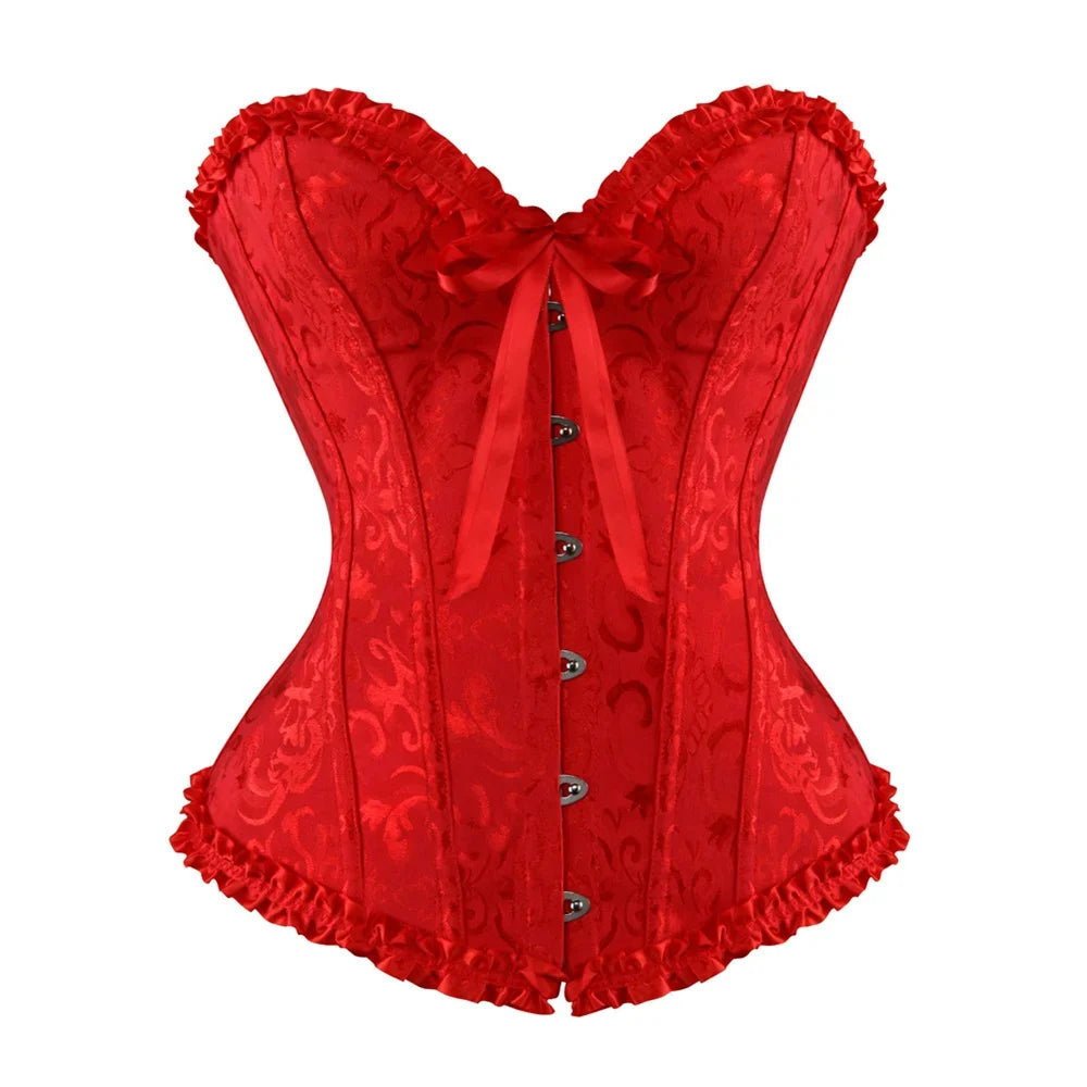 Victorian Jacquard Corset Top – Lace Up Gothic Bustier for Cosplay
