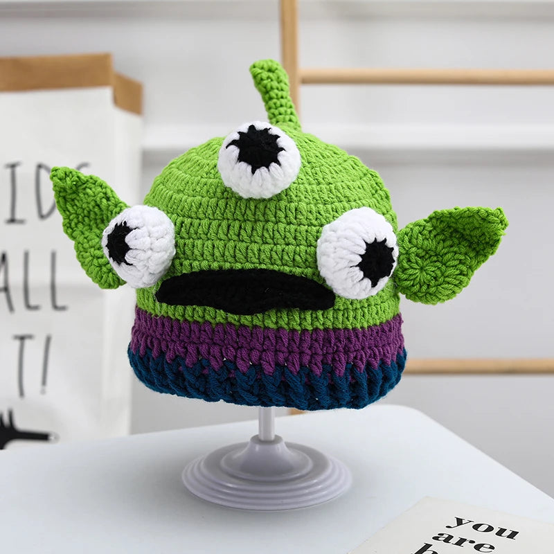 Knitted Monster Balaclava – Green Devil Hat for Halloween Cosplay Costume