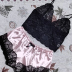 Lace Silk Pajama Set – Sexy Crop Top and Shorts for Women Sleepwear