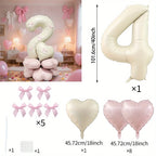 40-Inch Cream White Number Balloon Set – Heart Foil Decor for Kids Birthday