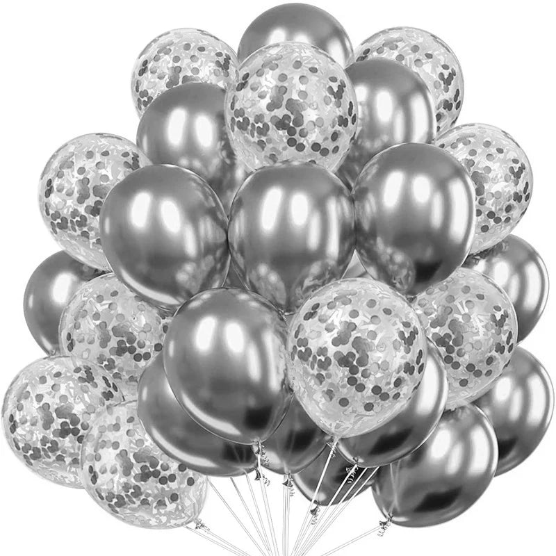 12-Inch Round Metallic Confetti Balloons – Latex Party Decor for Anniversaries