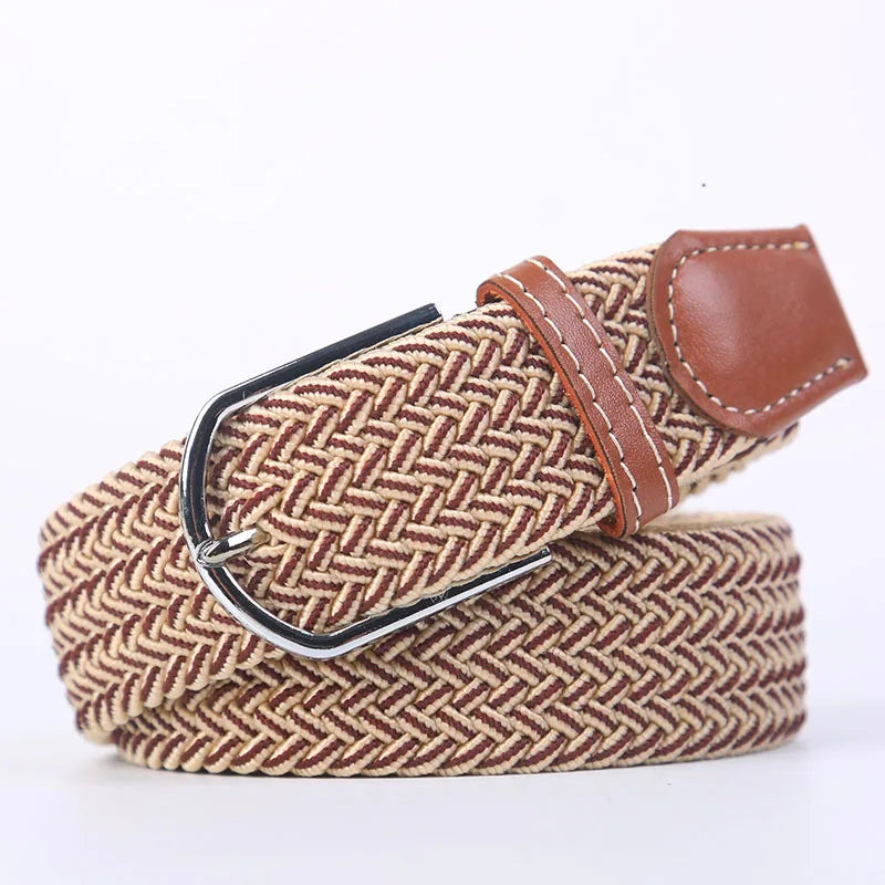 Woven Elastic Canvas Belt – Stretch Braided Buckle Strap for Casual Jeans