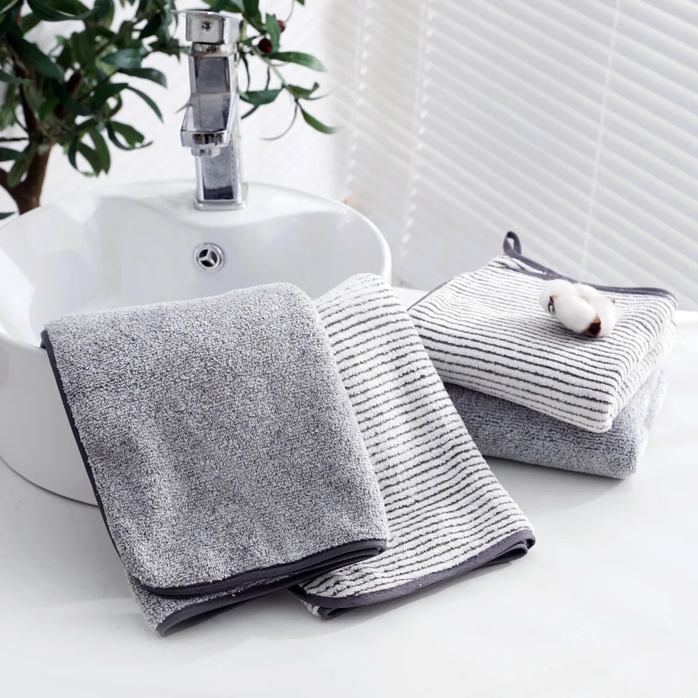 Striped Bamboo Hand Towel – Absorbent Soft Bathing Cloth for Home Bathroom 35x75cm