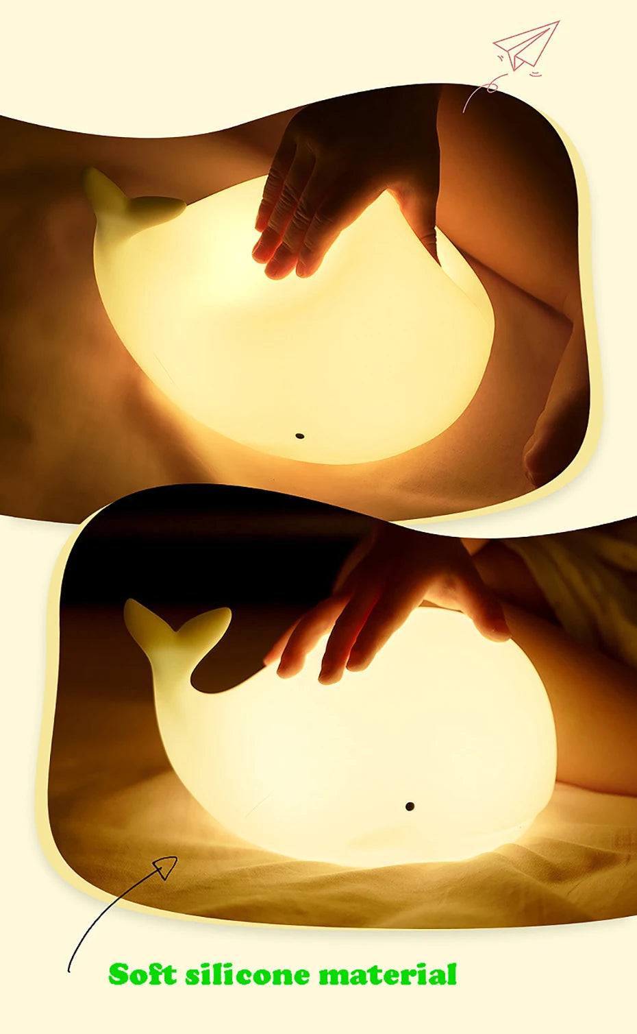 Silicone Whale LED Night Light – Rechargeable RGB Lamp for Kids Bedroom Decor