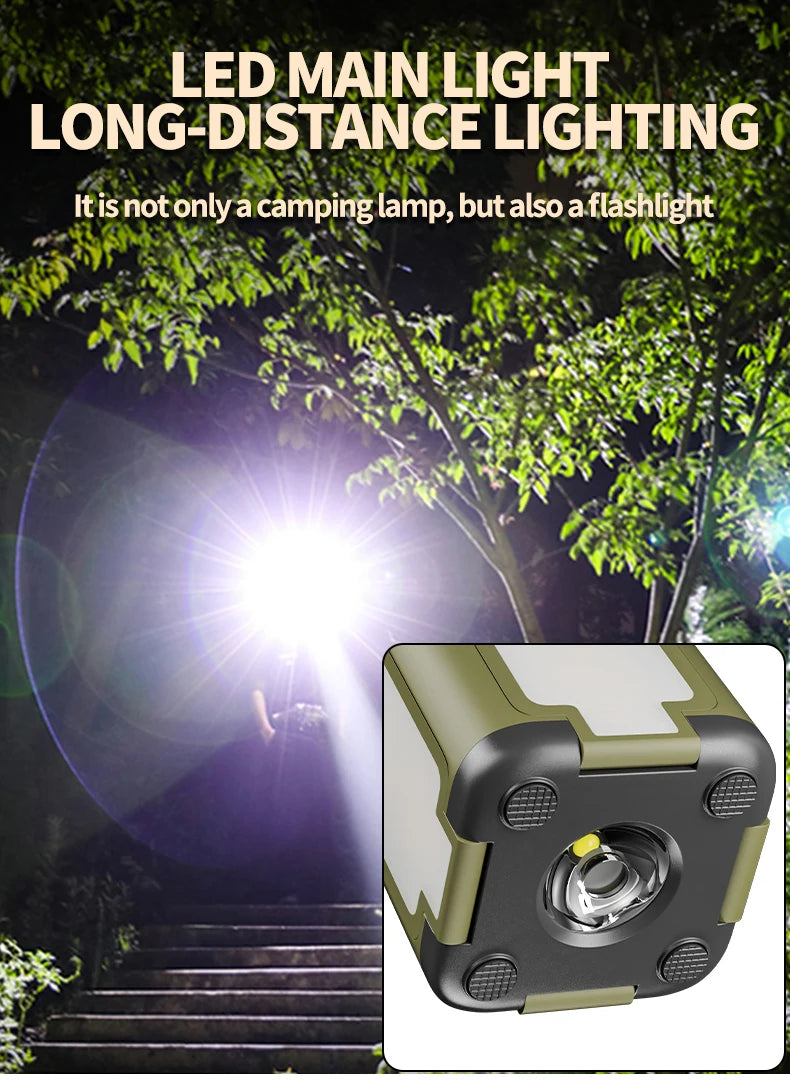 Foldable Solar Camping Light – 2000mAh Power Bank for Outdoor Hiking Tent