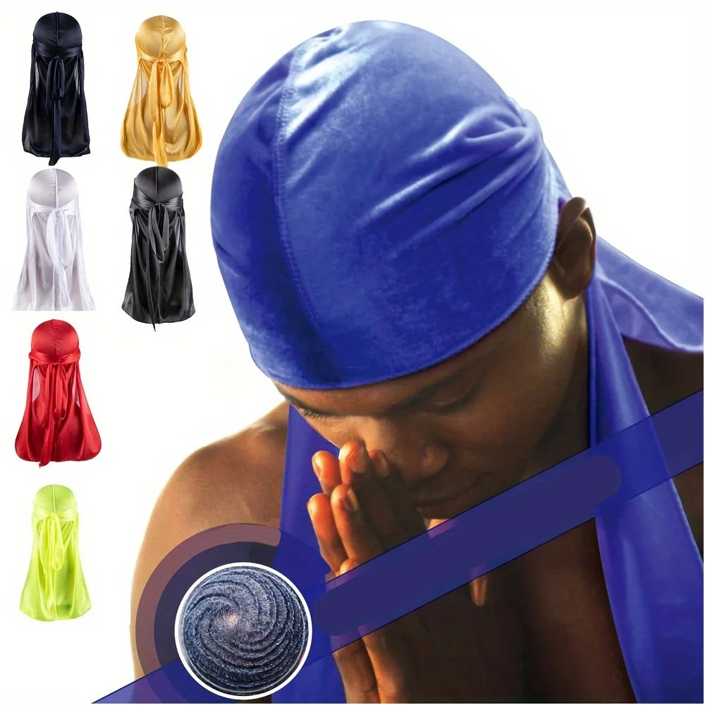 Silky Durag Headwrap – Long Tail Wave Cap for Men Hair Maintenance
