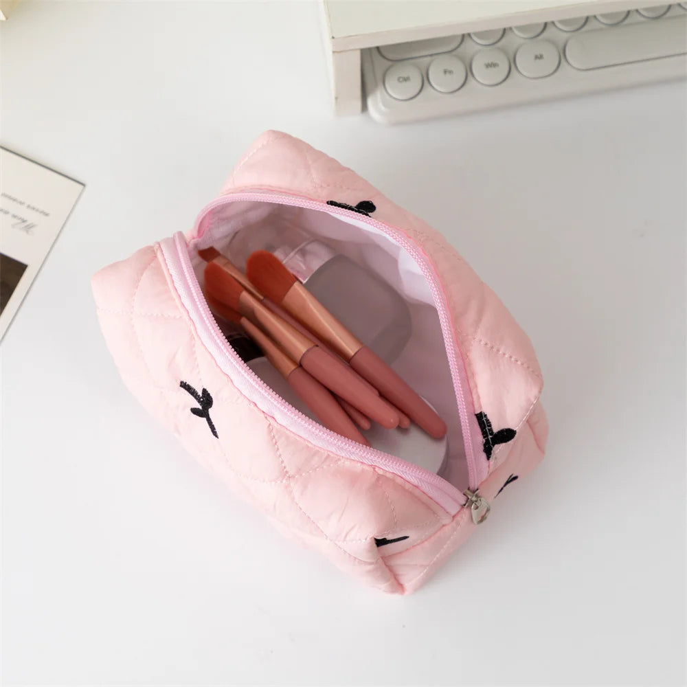 Embroidered Bow Cosmetic Bag – Large Capacity Toiletry Organizer for Travel