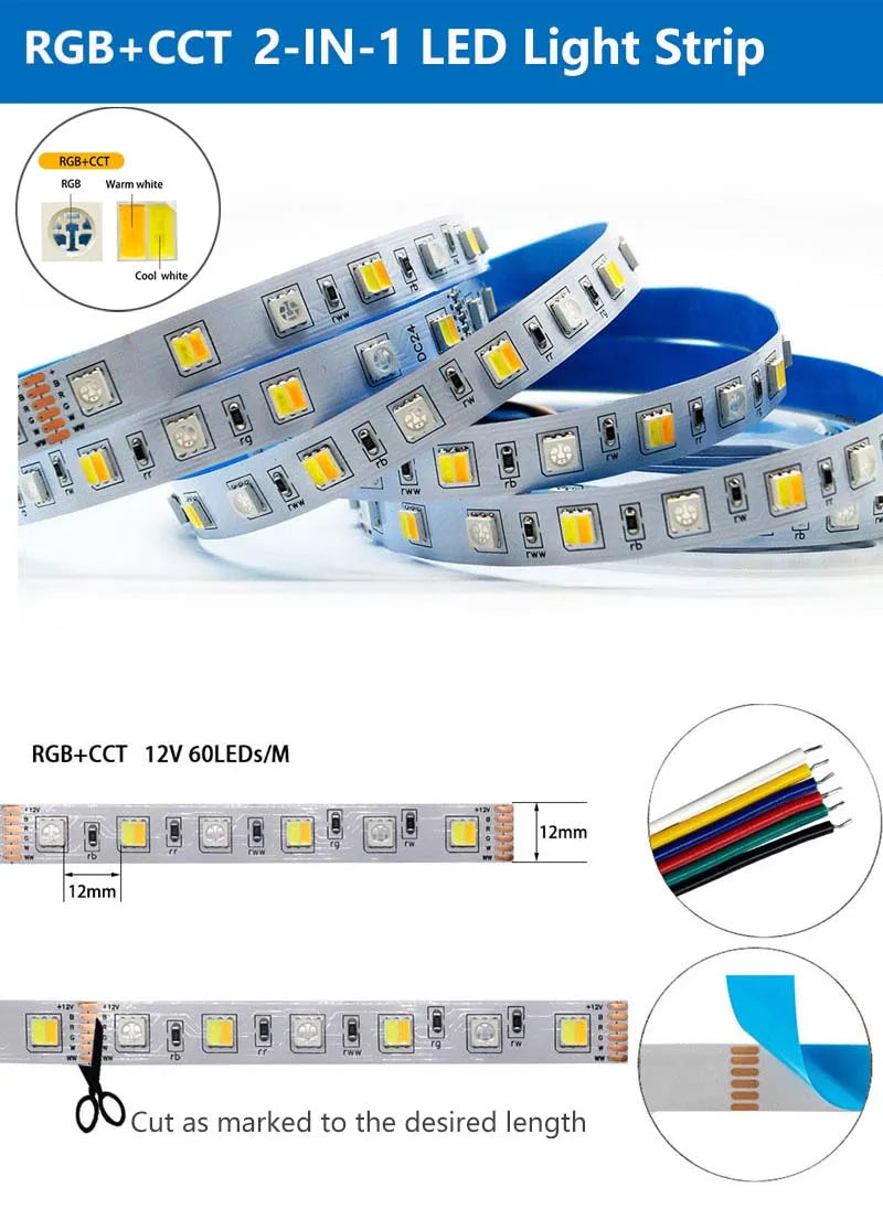 RGBCCT LED Strip Light – Waterproof Flexible Lighting for Home Decor