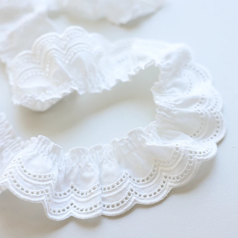 Embroidered Lace Trim – Pleated Cotton Fabric for DIY Dress Sewing Decor