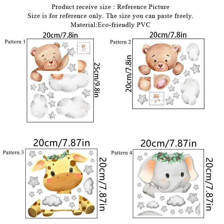 Animal Wall Decals – Self-Adhesive Nursery Stickers for Kids Bedroom Decor