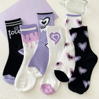 Cotton Heart Print Crew Socks – Kawaii Korean Style for Women