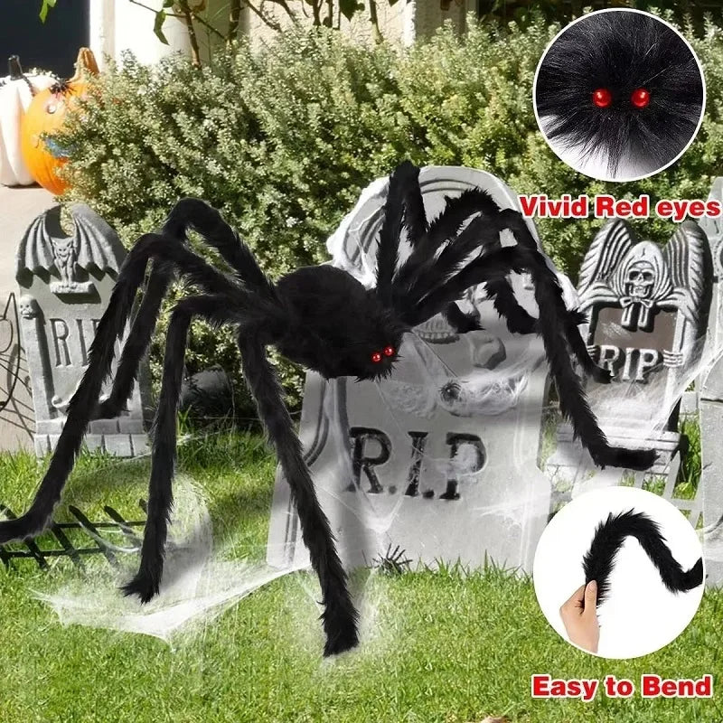 Giant Plush Spider Decoration – 30-200cm Horror Prop for Halloween Party