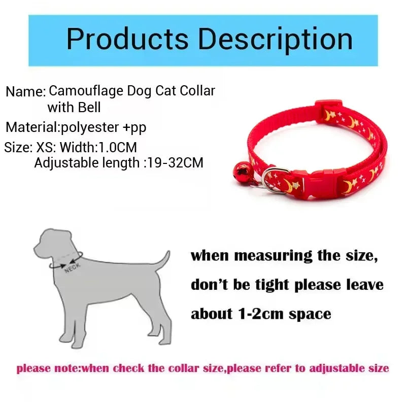 Adjustable Moon Star Dog Collar – Cute Bell Pet Necklace for Small Dogs and Cats