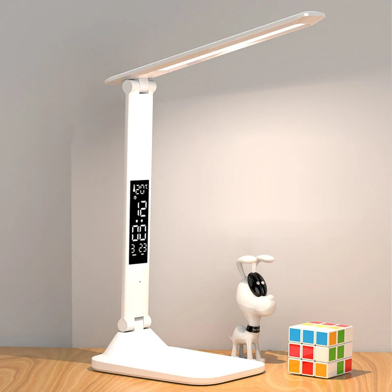 LED Desk Lamp – Rechargeable Touch Light with Alarm and Thermometer for Study