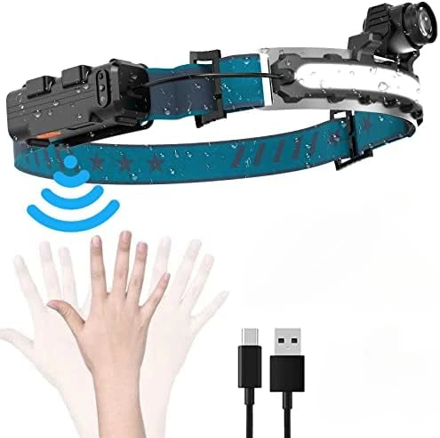 Rechargeable LED Headlamp – 270° Wide Beam Motion Sensor for Camping and Work