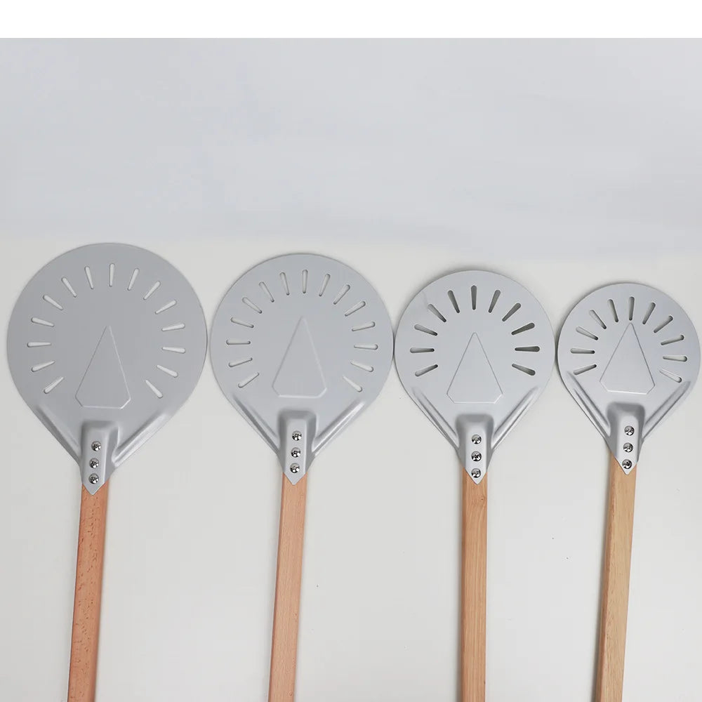 Perforated Aluminum Pizza Peel – Non-Slip Wooden Handle for Home Baking