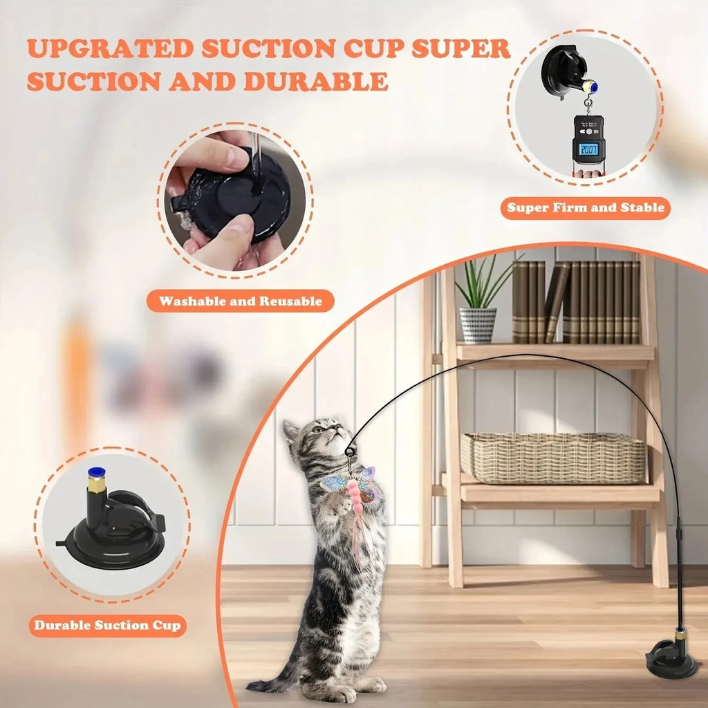Feather Cat Teaser Wand – Suction Cup Interactive Toy for Indoor Exercise