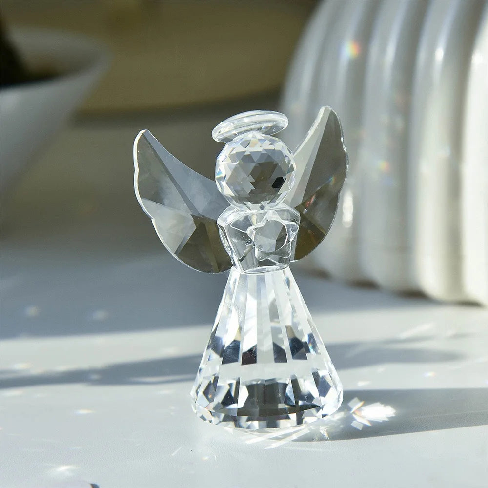 Clear Crystal Angel Statue – Decorative Glass Figurine for Home Decor Gift