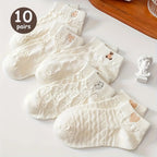 Cartoon Teddy Bear Ankle Socks – Breathable Cotton Casual Footwear for Women
