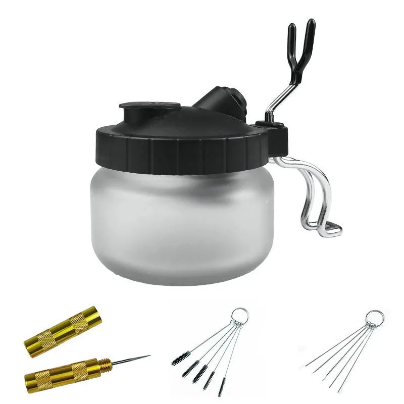 Airbrush Cleaning Pot – Glass Jar Set with Needles and Brushes