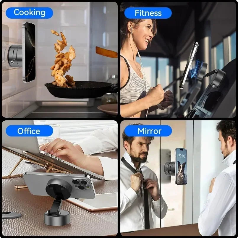 Magnetic Vacuum Phone Mount – Retractable Suction Holder for Car and Gym