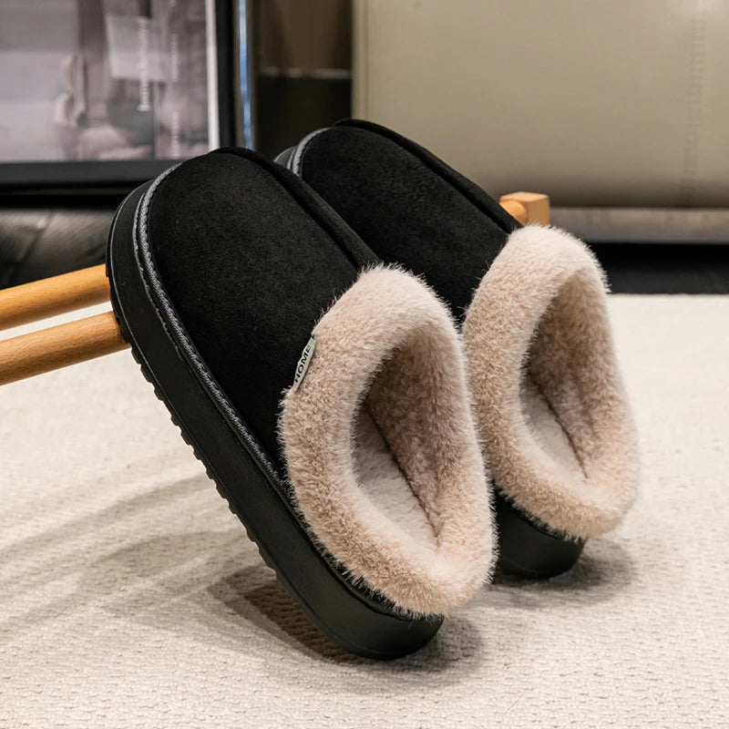 Fluffy Fur-Lined Slippers – Anti-Slip Thick Sole Winter Shoes for Indoor Home Use