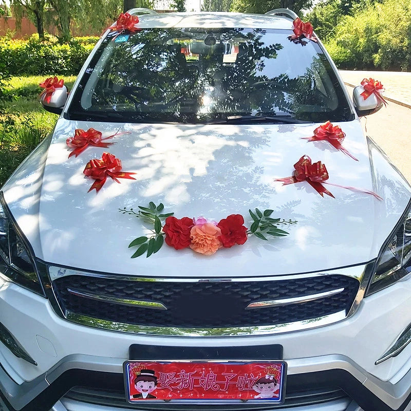 Silk Flower Wedding Car Decoration Kit – Floral Ribbons for Bridal Vehicles