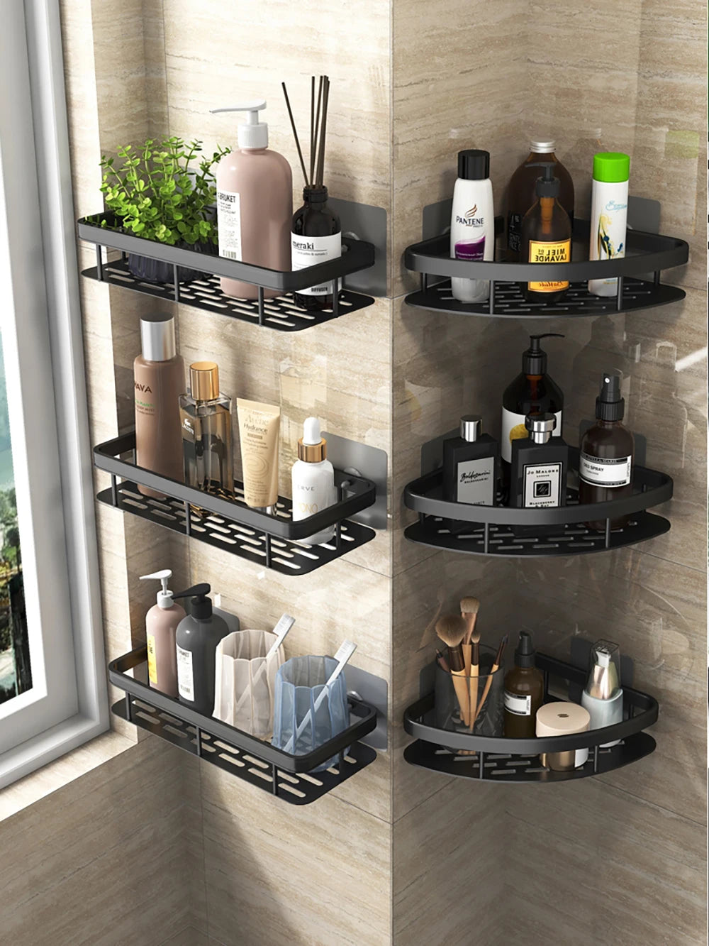 Adhesive Corner Shower Shelf – No Drill Wall Storage for Bathroom Organization