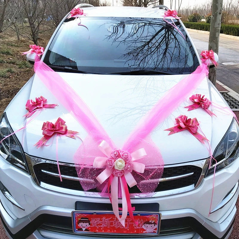 Silk Flower Wedding Car Decoration Kit – Floral Ribbons for Bridal Vehicles