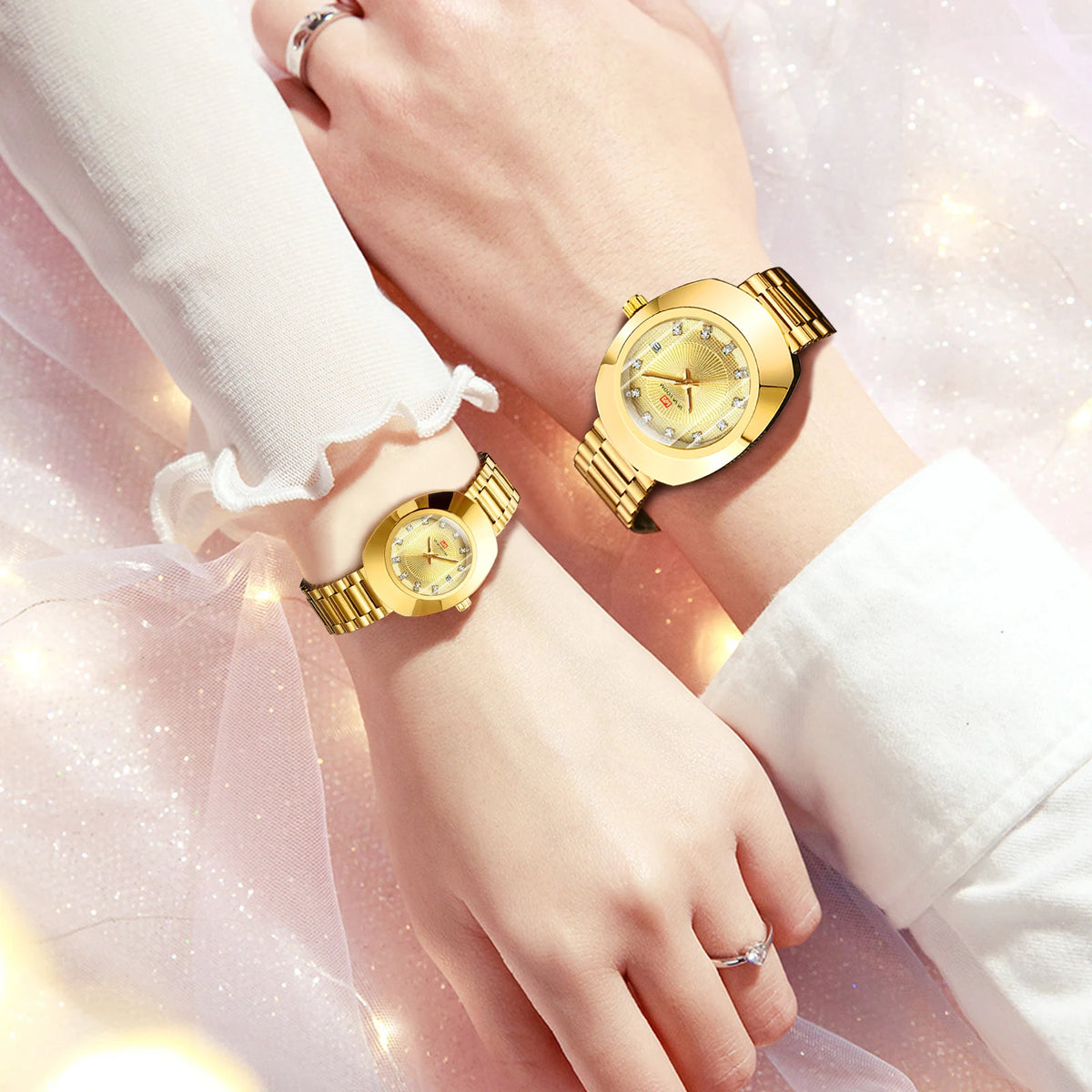 Oval Stainless Steel Women’s Watch – 34mm Gold Diamond Dress for Banquet