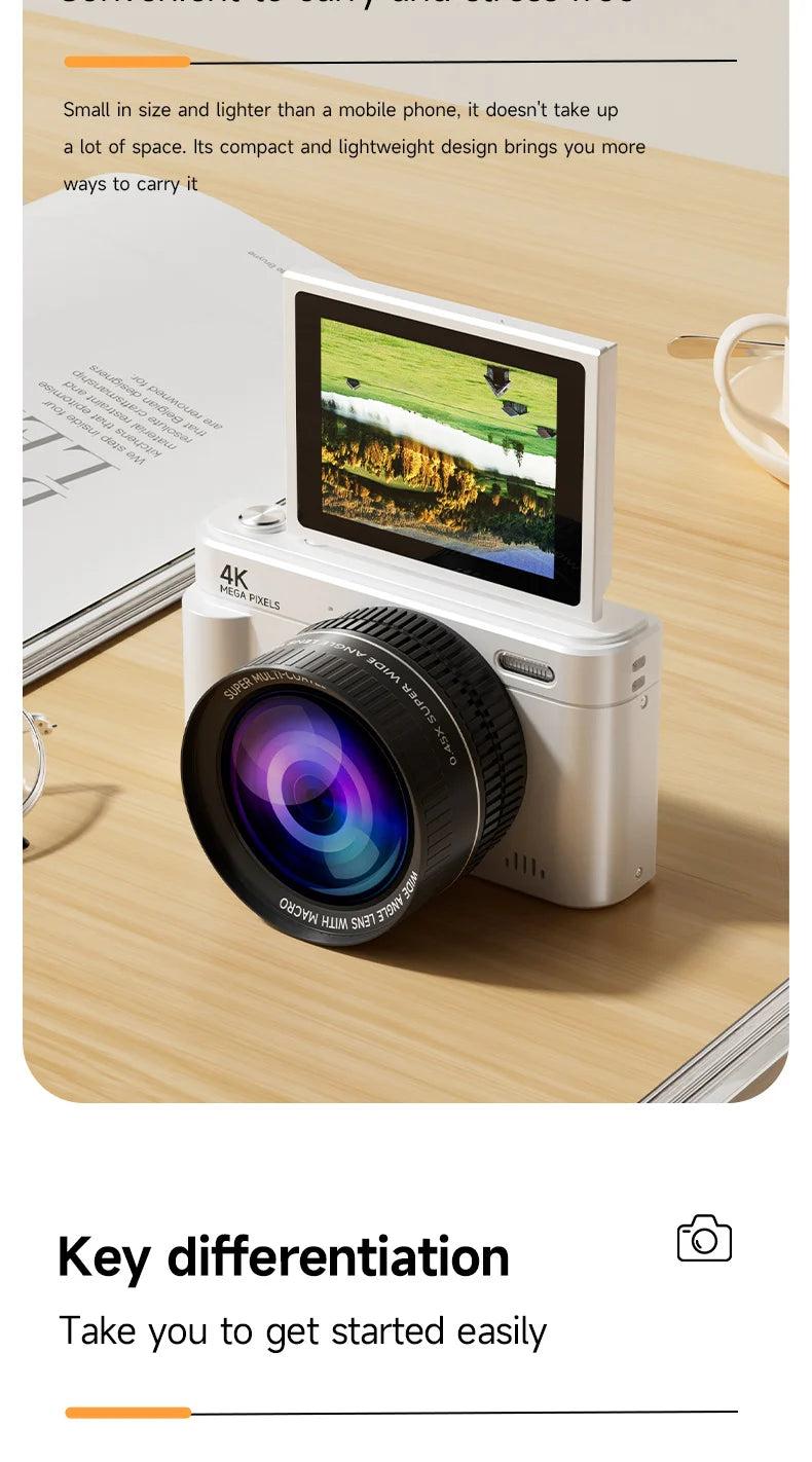 4K 64MP Compact Digital Camera – 18X Zoom for Travel Vlogging and Photography