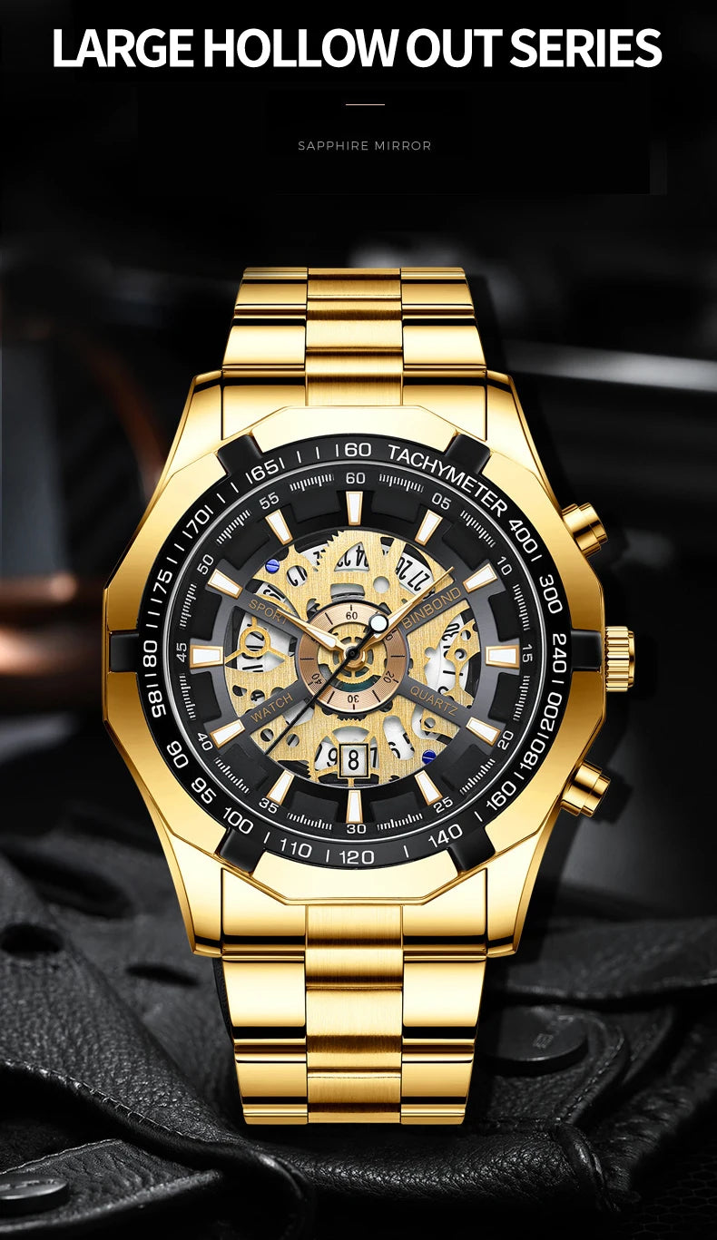 Stainless Steel Quartz Watch – Waterproof Luminous Calendar for Business Men
