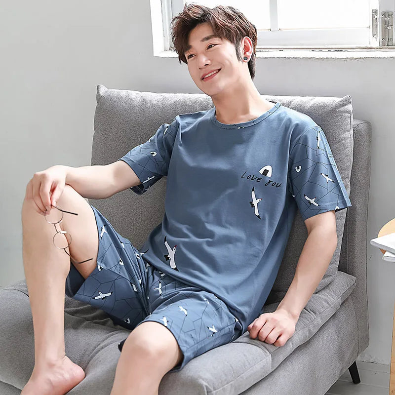 Striped Bear Pajama Set – Breathable Cotton Loungewear for Men